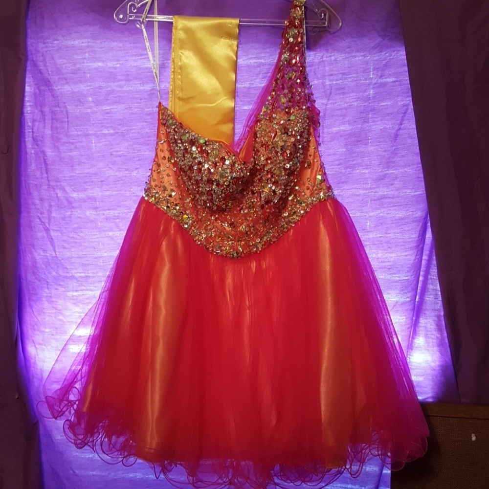 orange and pink dress